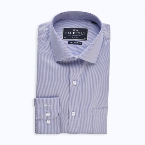 Blue hairline striped twill shirt