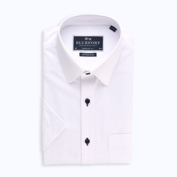 White poplin - black button shirt